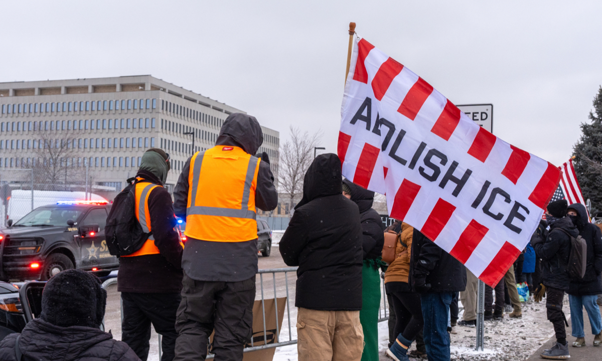 Protesters demonstrate against Immigration and Customs Enforcement (ICE) on January 18, 2026, after Renee Good was fatally shot by an ICE officer last week in Minneapolis. Photo:VCG